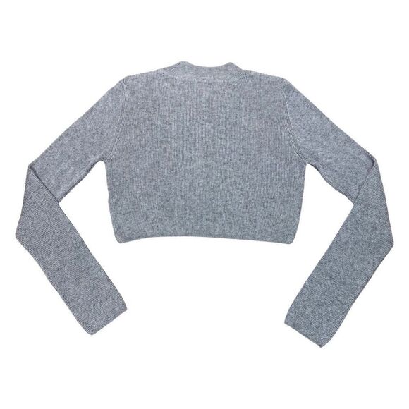 New!! TOPSHOP Grey Wool Blend Knit Ribbed Long Sleeve Cropped Sweater - Sz 6 US - Picture 2 of 10